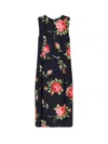 Dolce & Gabbana Women Black Dress With All-over Floral Print In Silk Woman In Blue