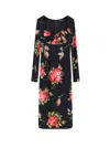 Dolce & Gabbana Rose-print Satin Long-sleeve Midi Dress In Multi