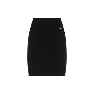 Dolce & Gabbana Milano Rib Miniskirt With Dg Logo In Black
