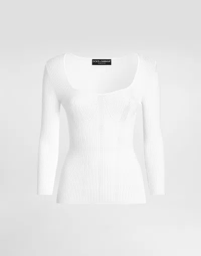 Dolce & Gabbana Viscose Rib Knit Pullover In White