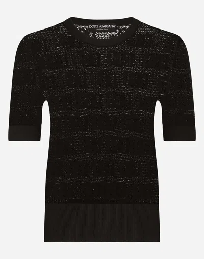 Dolce & Gabbana Viscose Sweater With All-over Dg Logo In Black