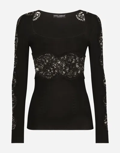 DOLCE & GABBANA VISCOSE SWEATER WITH LACE INSERTS
