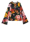 Dolce & Gabbana Girl's Floral-print Bell Sleeve Top In Black