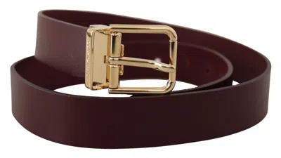 Dolce & Gabbana Vitello Leather Gold Metal Buckle Belt In Burgundy