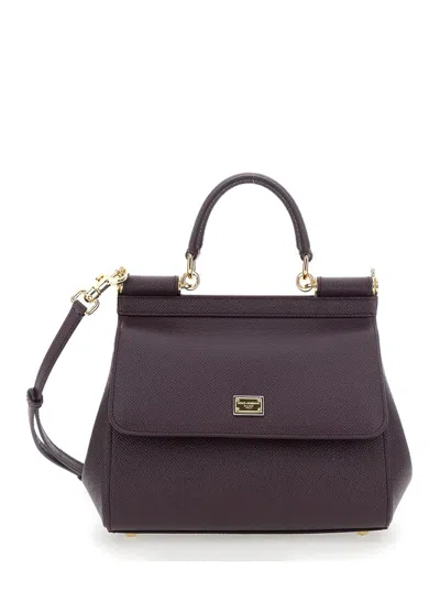 DOLCE & GABBANA VIOLET HANDBAG WITH ADJUSTABLE AND REMOVABLE SHOULDER STRAP AND LOGO PLAQUE ON THE FRONT IN GRAINED 