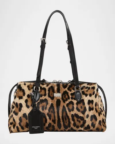 Dolce & Gabbana Vittoria Cheetah-print Pony Hair Shoulder Bag In Brown