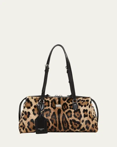 Dolce & Gabbana Vittoria Cheetah-print Pony Hair Shoulder Bag In Brown