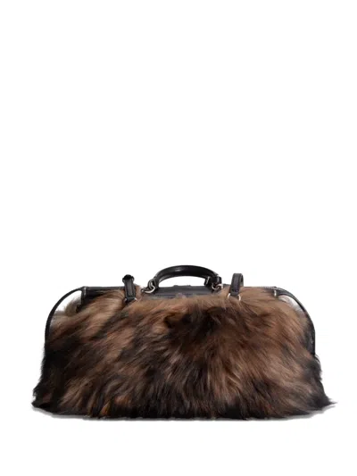 Dolce & Gabbana Vittoria Fur Trim Tote Bag In Brown