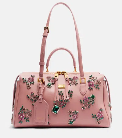 Dolce & Gabbana Vittoria Large Embellished Leather Tote Bag In Pink