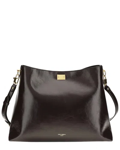 Dolce & Gabbana Vittoria Large Leather Shoulder Bag In Brown