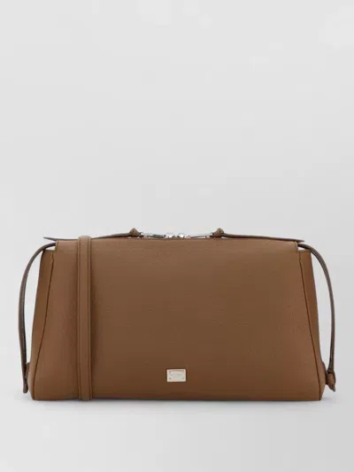 Dolce & Gabbana Vittoria Leather Shoulder Bag Textured Strap In Brown