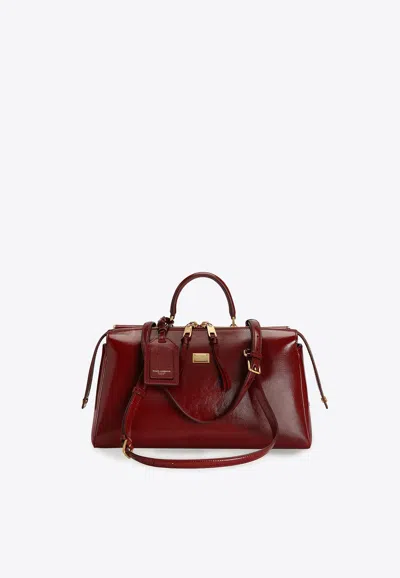 Dolce & Gabbana Vittoria Leather Top Handle Bag In Red