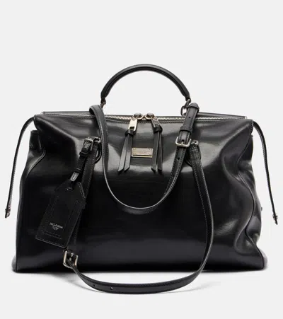 Dolce & Gabbana Vittoria Leather Tote Bag In Black