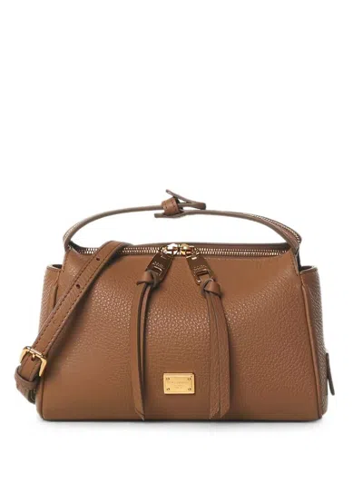 Dolce & Gabbana Vittoria Leather Tote Bag With Logo Plaque In Brown