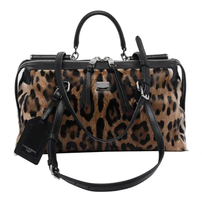 Dolce & Gabbana Vittoria Leo Print Handbag In Brown