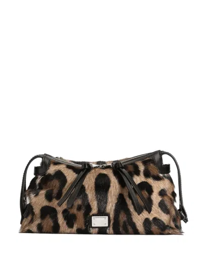 Dolce & Gabbana Vittoria Mini Tote Bag With Leopard Print In Brown