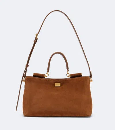Dolce & Gabbana Vittoria Medium Suede Tote Bag In Brown