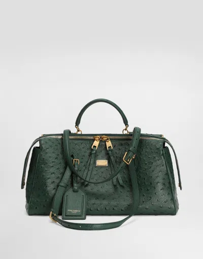 Dolce & Gabbana Vittoria Ostrich Leather Handbag In Green