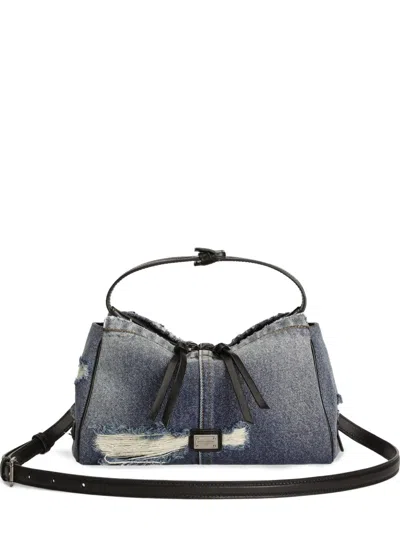Dolce & Gabbana Vittoria Denim Patchwork Shoulder Bag In Black