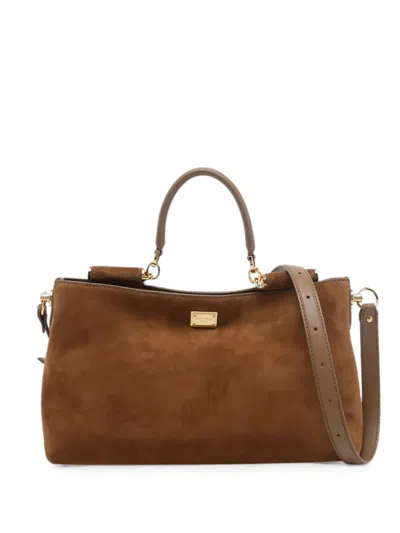Dolce & Gabbana Vittoria Suede Tote Bag In Brown