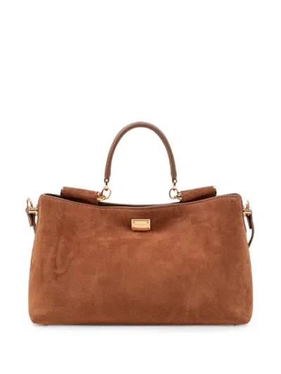 Dolce & Gabbana Vittoria Suede-finish Logo-plaque Shoulder Bag In Brown