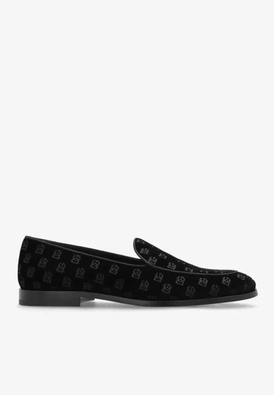 Dolce & Gabbana Vivaldi Velvet Loafers In Black