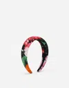 Dolce & Gabbana Viyella Hairband With Floral Print Over A Black Background In Print