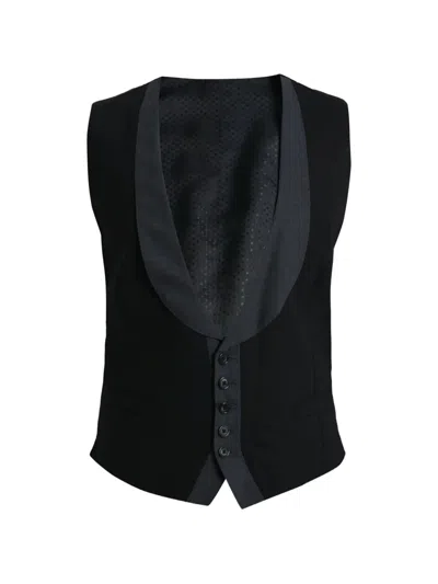 Dolce & Gabbana Hooded Full Zip Tailored Wool Silk Waistcoat In Black