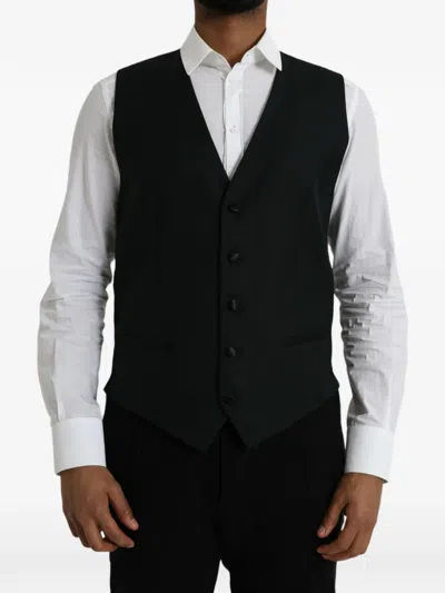 Dolce & Gabbana V-neck Button-up Waistcoat In Black