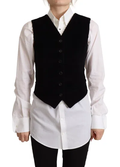 Dolce & Gabbana V-neck Corduroy Button Vest Vest In Black