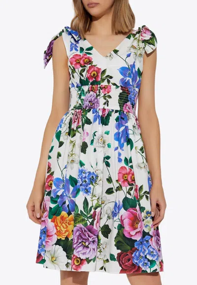 Dolce & Gabbana V-neck Floral Dress In Multicolor