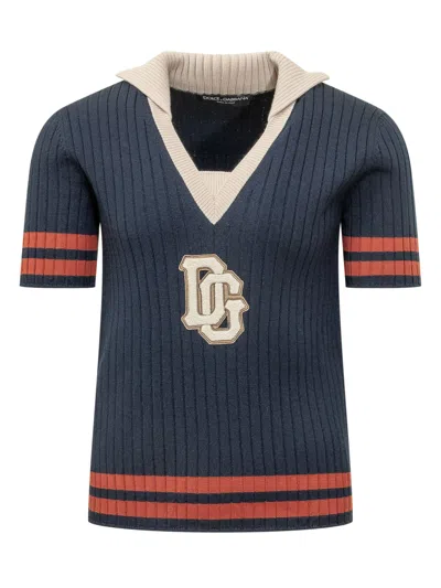 Dolce & Gabbana V-neck Knit Sweater In Blue