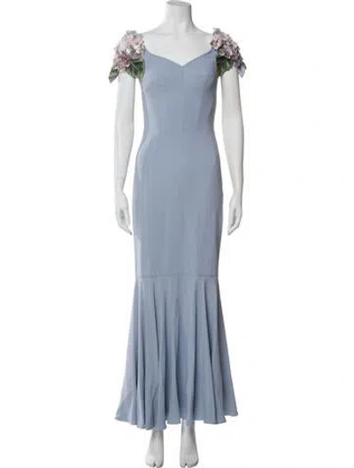 Pre-owned Dolce & Gabbana V-neck Long Dress In Blue