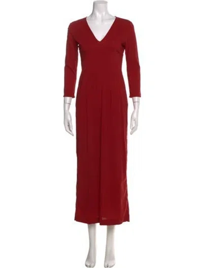 Pre-owned Dolce & Gabbana V-neck Long Dress In Red