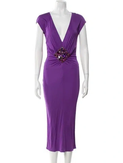 Pre-owned Dolce & Gabbana V-neck Long Dress W/ Tags In Purple