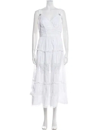 Pre-owned Dolce & Gabbana V-neck Long Dress In White