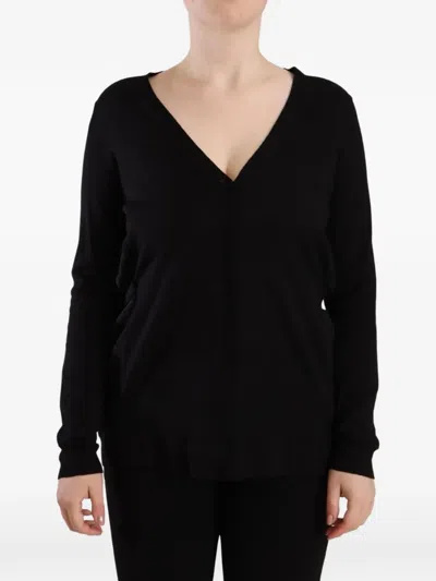 Dolce & Gabbana Wool V Neck Long Sleeve Pullover Top In Black