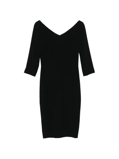 Pre-owned Dolce & Gabbana V-neck Midi Dress In Black