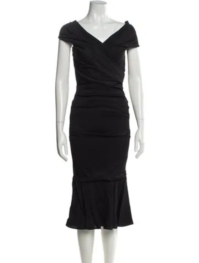 Pre-owned Dolce & Gabbana V-neck Midi Length Dress In Black