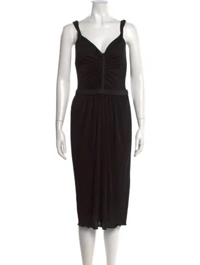 Pre-owned Dolce & Gabbana V-neck Midi Length Dress In Black