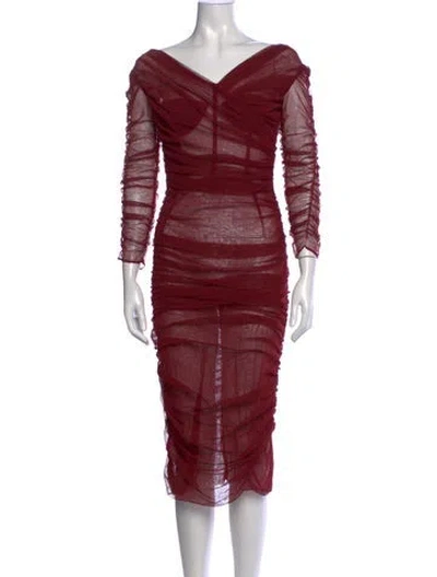 Pre-owned Dolce & Gabbana V-neck Midi Length Dress In Burgundy