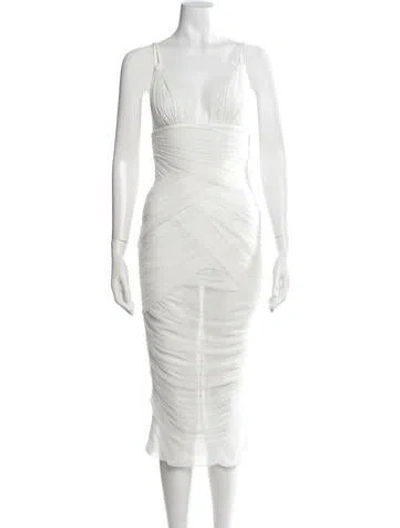 Pre-owned Dolce & Gabbana V-neck Midi Length Dress In Neutrals