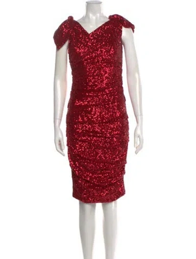 Pre-owned Dolce & Gabbana V-neck Midi Length Dress In Red