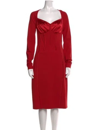 Pre-owned Dolce & Gabbana V-neck Midi Length Dress In Red