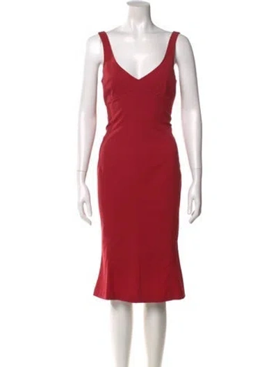 Pre-owned Dolce & Gabbana V-neck Midi Length Dress In Red