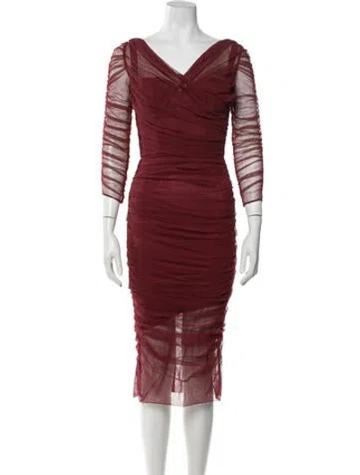 Pre-owned Dolce & Gabbana V-neck Midi Length Dress In Red
