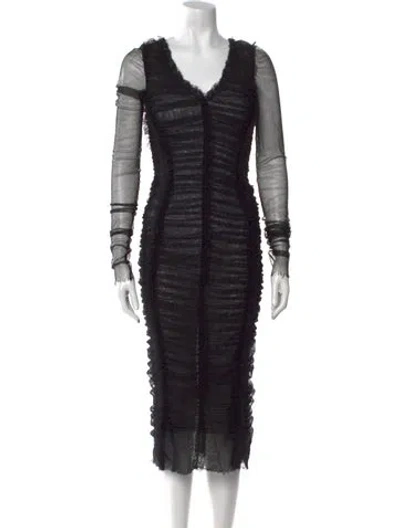 Pre-owned Dolce & Gabbana V-neck Midi Length Dress W/ Tags In Black