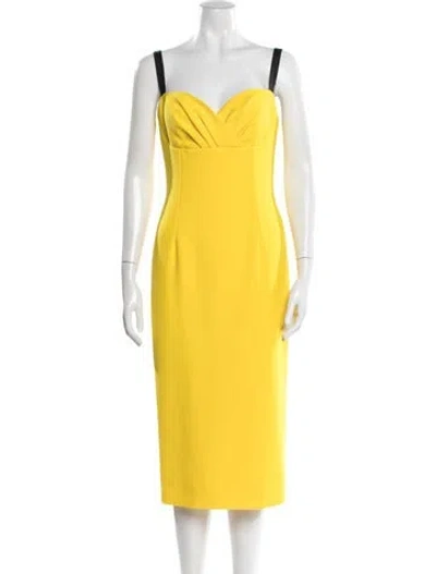Pre-owned Dolce & Gabbana V-neck Midi Length Dress In Yellow