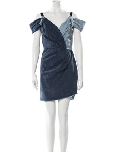 Pre-owned Dolce & Gabbana V-neck Mini Dress In Blue