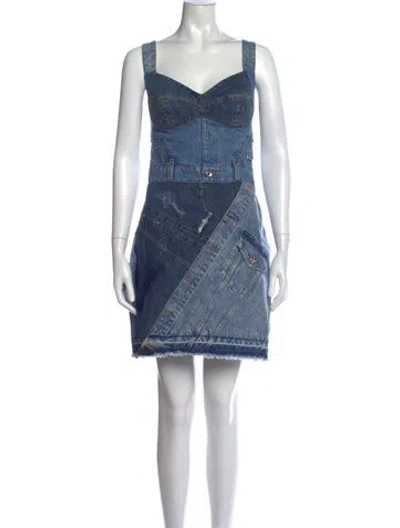 Pre-owned Dolce & Gabbana V-neck Mini Dress In Blue